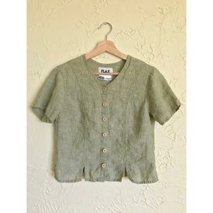 petite Flax light green button top